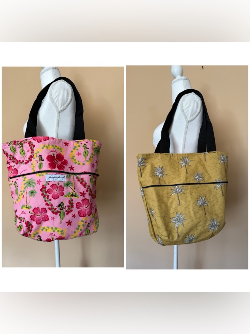 NEW HAWAIIAN ACCENT Aloha Reversible Tropical Tote Shoulder Bag W ZIP Pockets
